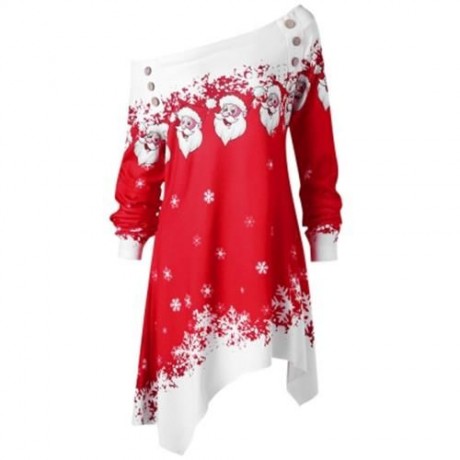 CHRISTMAS PLUS SIZE OFF THE SHOULDER TUNIC TOP (RED WITH WHITE)