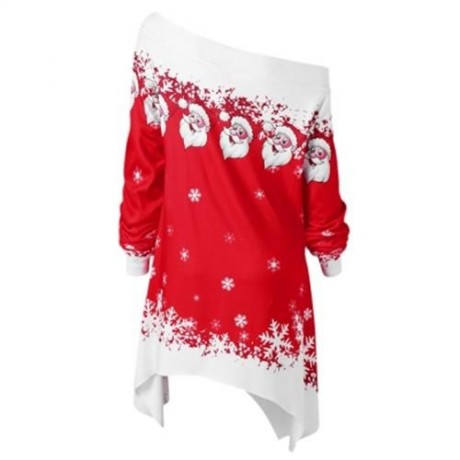 CHRISTMAS PLUS SIZE OFF THE SHOULDER TUNIC TOP (RED WITH WHITE)