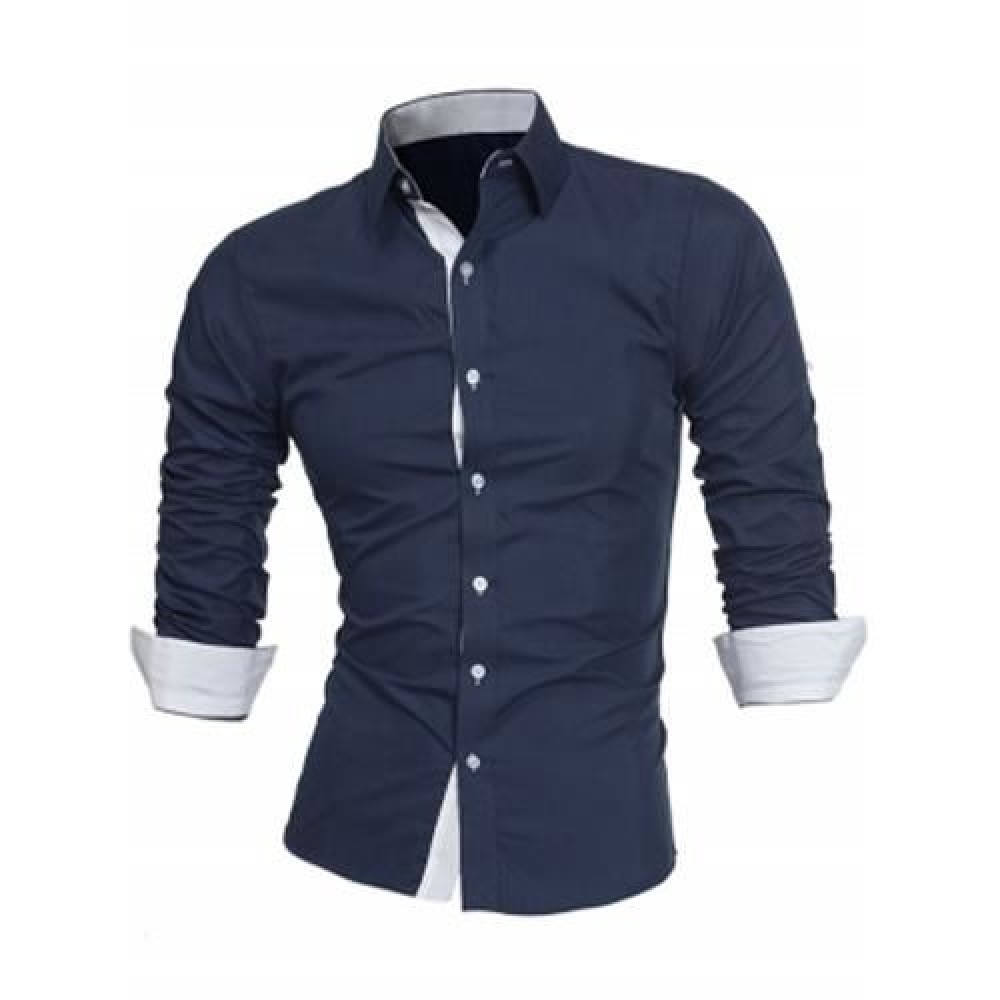 TURNDOWN COLLAR PANEL DESIGN FORMAL SHIRT (CADETBLUE)
