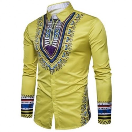 GEOMETRIC NATIONAL PRINT LONG SLEEVE SHIRT (YELLOW)
