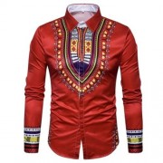 GEOMETRIC NATIONAL PRINT LONG SLEEVE SHIRT (RED)