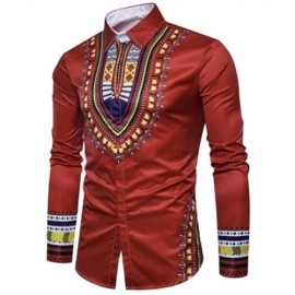 GEOMETRIC NATIONAL PRINT LONG SLEEVE SHIRT (RED)