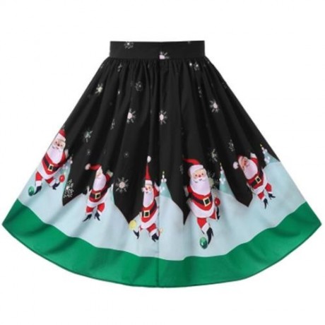 CHRISTMAS PLUS SIZE MIDI SWING SKIRT (BLACK)