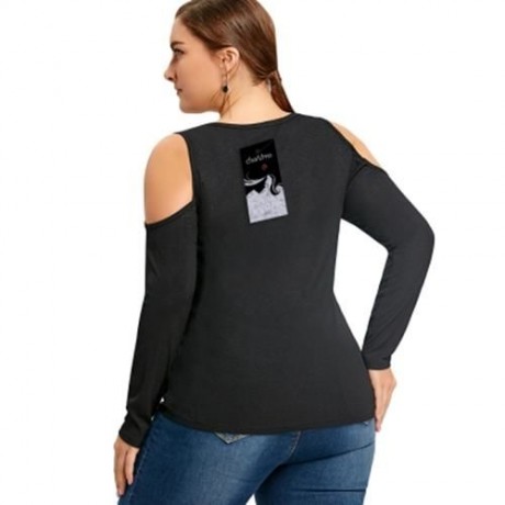 PLUS SIZE CUT OUT LONG SLEEVE TOP (BLACK)