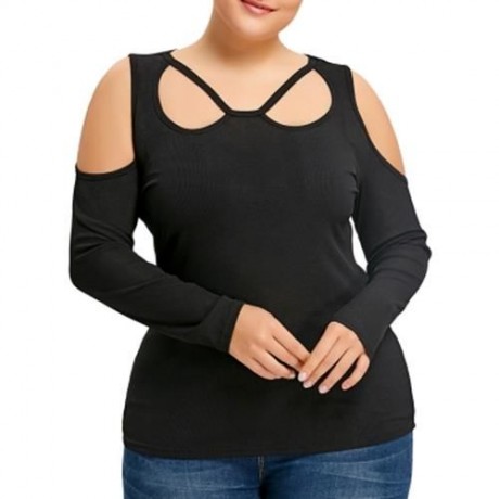 PLUS SIZE CUT OUT LONG SLEEVE TOP (BLACK)