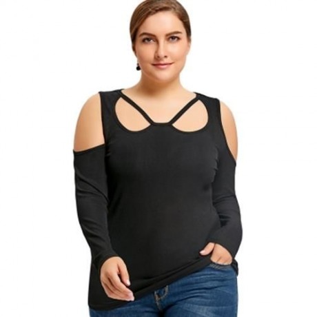 PLUS SIZE CUT OUT LONG SLEEVE TOP (BLACK)