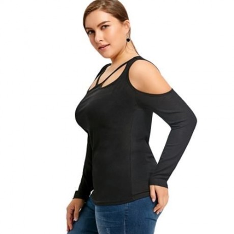 PLUS SIZE CUT OUT LONG SLEEVE TOP (BLACK)