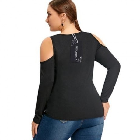 PLUS SIZE CUT OUT LONG SLEEVE TOP (BLACK)