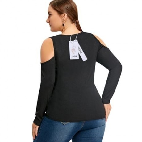 PLUS SIZE CUT OUT LONG SLEEVE TOP (BLACK)