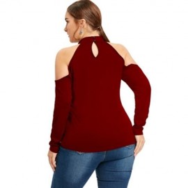 PLUS SIZE COLD SHOULDER FLORAL EMBROIDERED T-SHIRT (WINE RED)