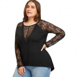 PLUS SIZE SHEER LACE TRIM TOP (BLACK)