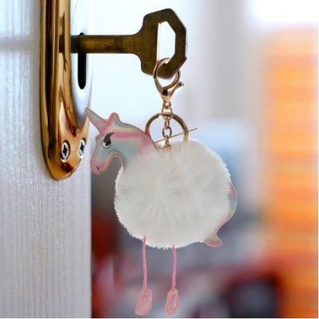 Cute Fluffy Rainbow Horse Keychain (LIGHT PINK)