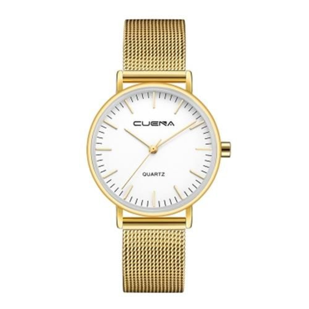 CUENA 6645G WOMEN CASUAL QUARTZ WATCH STAINLESS STEEL BAND WRISTWATCH (WHITE GOLD)