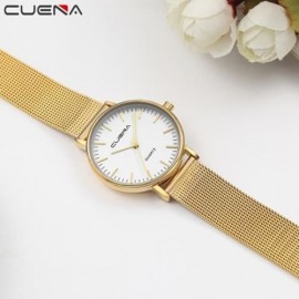 CUENA 6645G WOMEN CASUAL QUARTZ WATCH STAINLESS STEEL BAND WRISTWATCH (WHITE GOLD)