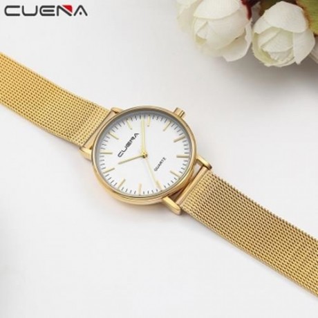 CUENA 6645G WOMEN CASUAL QUARTZ WATCH STAINLESS STEEL BAND WRISTWATCH (WHITE GOLD)