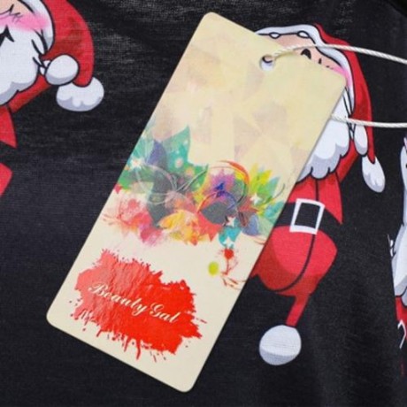 COLD SHOULDER SANTA CLAUS LAUGH PRINT T-SHIRT (BLACK)