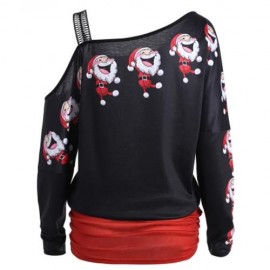 COLD SHOULDER SANTA CLAUS LAUGH PRINT T-SHIRT (BLACK)