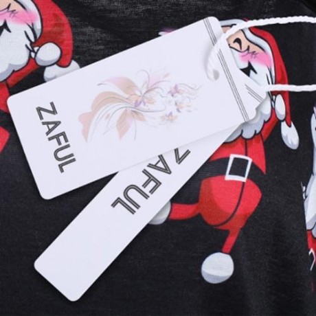 COLD SHOULDER SANTA CLAUS LAUGH PRINT T-SHIRT (BLACK)