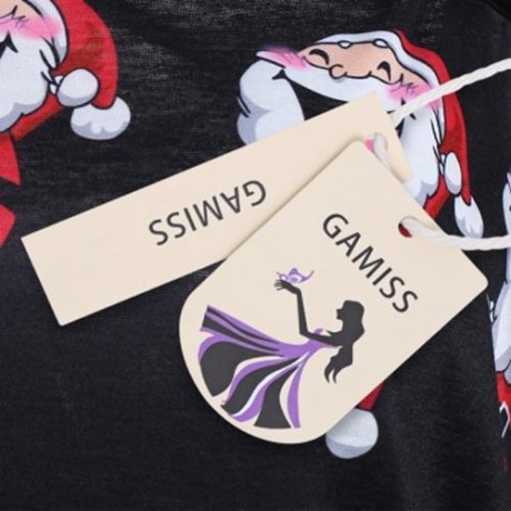 COLD SHOULDER SANTA CLAUS LAUGH PRINT T-SHIRT (BLACK)