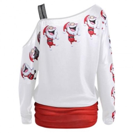 COLD SHOULDER SANTA CLAUS LAUGH PRINT T-SHIRT (BLACK)