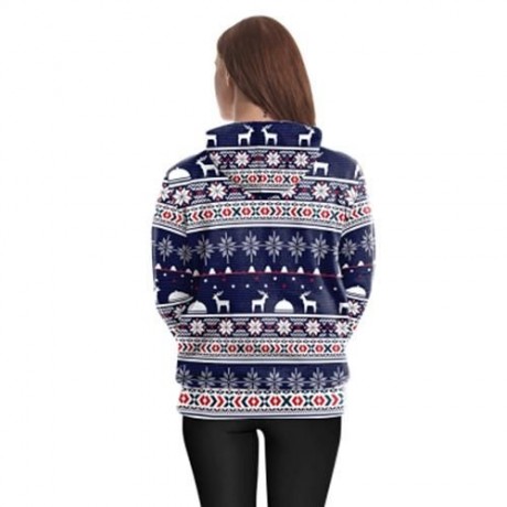 STYLISH HOODED LONG SLEEVE PRINTED POCKET WOMEN HOODIE (BLUE)