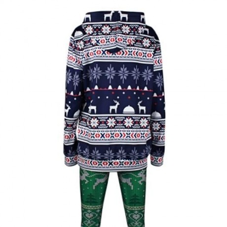 STYLISH HOODED LONG SLEEVE PRINTED POCKET WOMEN HOODIE (BLUE)
