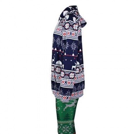 STYLISH HOODED LONG SLEEVE PRINTED POCKET WOMEN HOODIE (BLUE)
