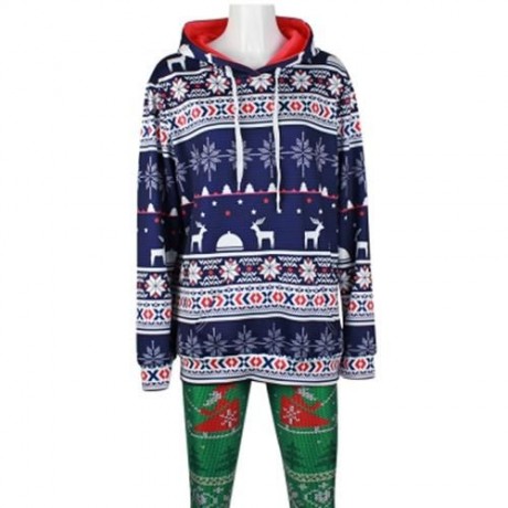 STYLISH HOODED LONG SLEEVE PRINTED POCKET WOMEN HOODIE (BLUE)