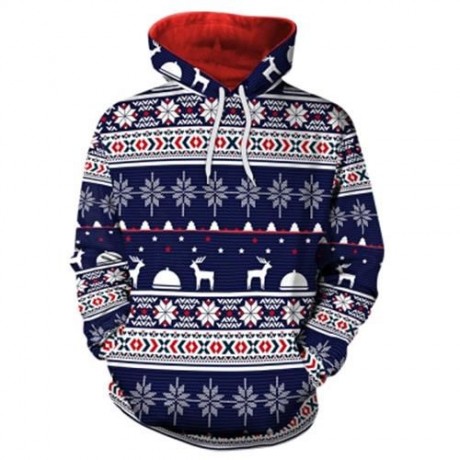 STYLISH HOODED LONG SLEEVE PRINTED POCKET WOMEN HOODIE (BLUE)