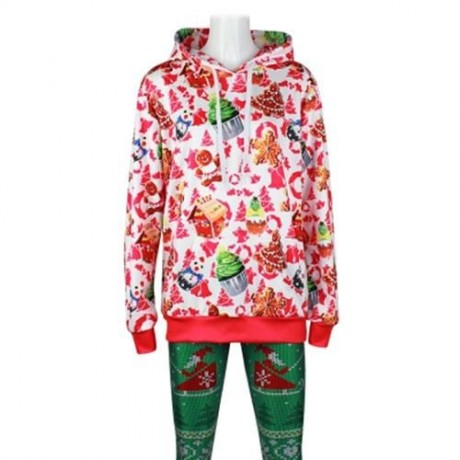 STYLISH HOODED LONG SLEEVE PRINTED POCKET WOMEN HOODIE (RED)