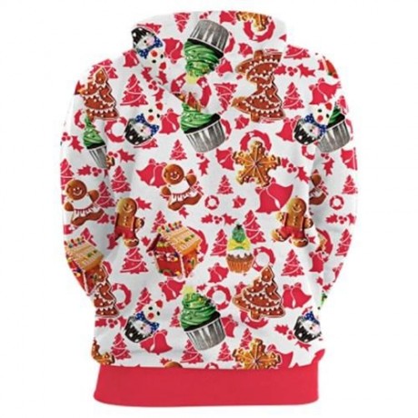 STYLISH HOODED LONG SLEEVE PRINTED POCKET WOMEN HOODIE (RED)