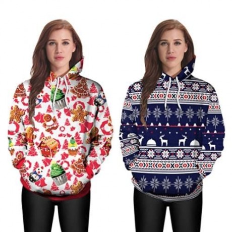 STYLISH HOODED LONG SLEEVE PRINTED POCKET WOMEN HOODIE (RED)