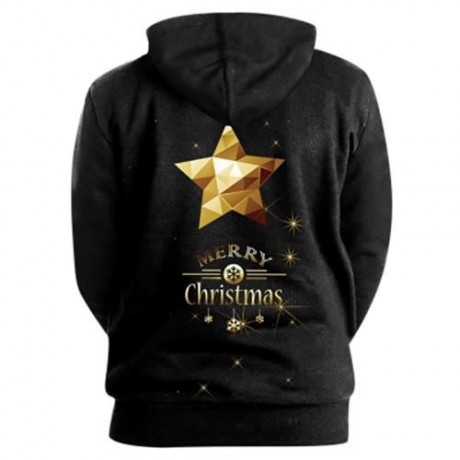 TRENDY LONG SLEEVE MERRY CHRISTMAS PRINT WOMEN HOODIE (BLACK)