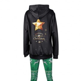 TRENDY LONG SLEEVE MERRY CHRISTMAS PRINT WOMEN HOODIE (BLACK)