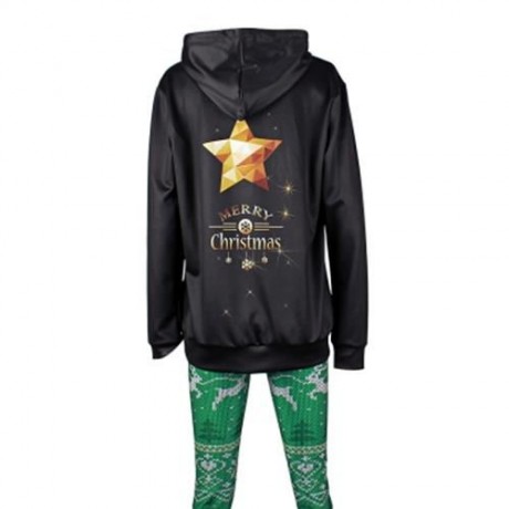 TRENDY LONG SLEEVE MERRY CHRISTMAS PRINT WOMEN HOODIE (BLACK)