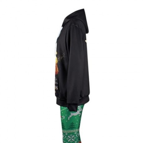 TRENDY LONG SLEEVE MERRY CHRISTMAS PRINT WOMEN HOODIE (BLACK)