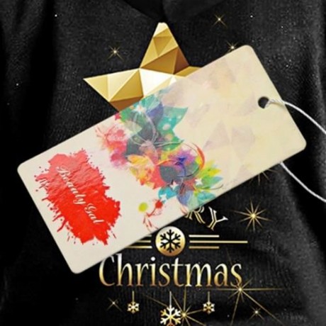 TRENDY LONG SLEEVE MERRY CHRISTMAS PRINT WOMEN HOODIE (BLACK)