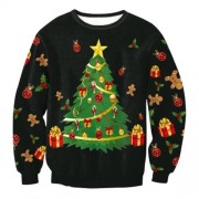 TRENDY ROUND COLLAR CHRISTMAS TREE PRINT WOMEN SWEATSHIRT (BLACK)