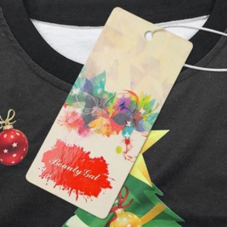 TRENDY ROUND COLLAR CHRISTMAS TREE PRINT WOMEN SWEATSHIRT (BLACK)