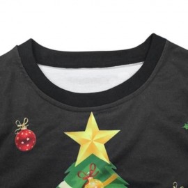 TRENDY ROUND COLLAR CHRISTMAS TREE PRINT WOMEN SWEATSHIRT (BLACK)