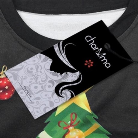 TRENDY ROUND COLLAR CHRISTMAS TREE PRINT WOMEN SWEATSHIRT (BLACK)