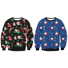 TRENDY ROUND COLLAR SANTA CLAUS PRINT WOMEN SWEATSHIRT (BLUE)