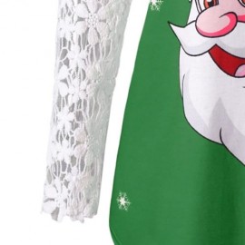 CHRISTMAS PLUS SIZE LACE TRIM SANTA CLAUS T-SHIRT (GREEN)