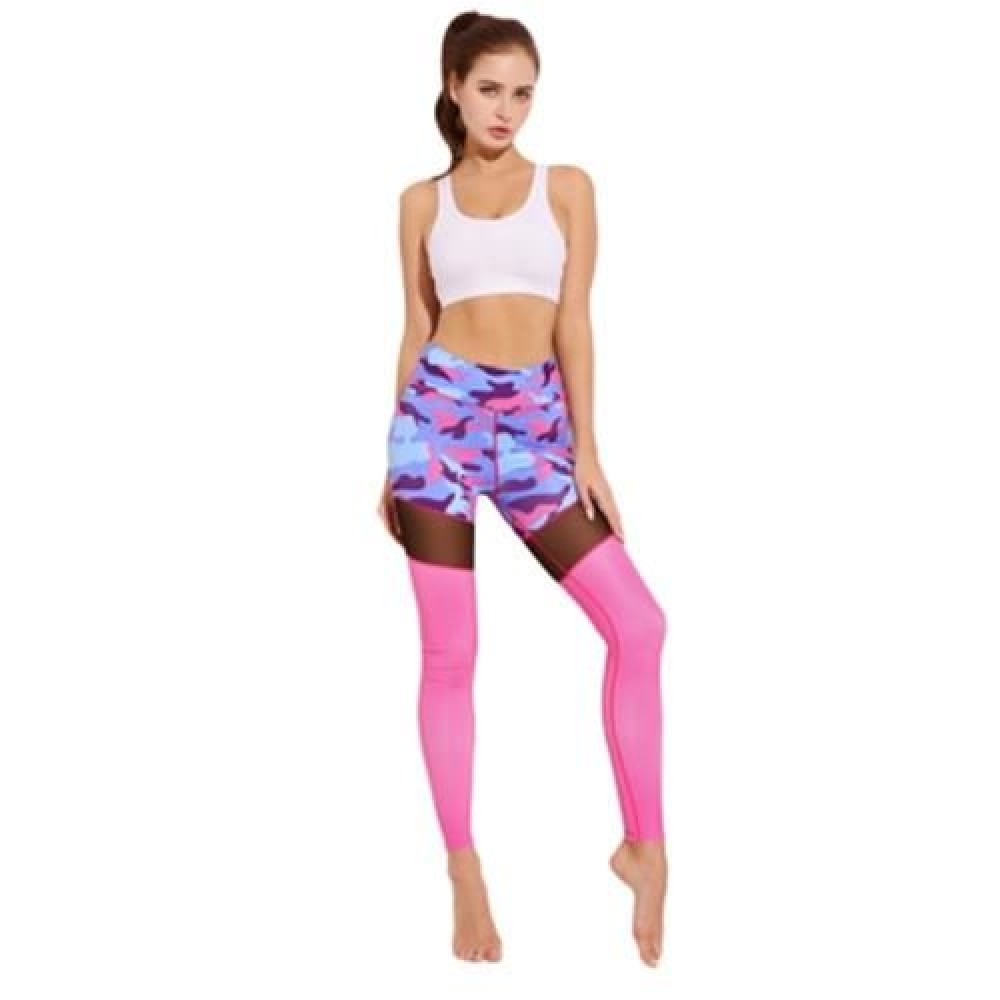TRENDY CAMOUFLAGE MESH SPLICED SKINNY WOMEN YOGA PANTS (PINK)