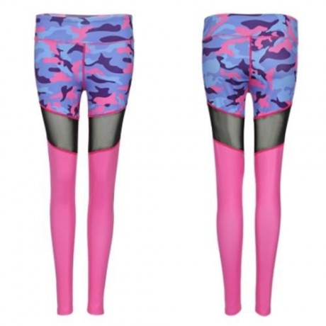 TRENDY CAMOUFLAGE MESH SPLICED SKINNY WOMEN YOGA PANTS (PINK)