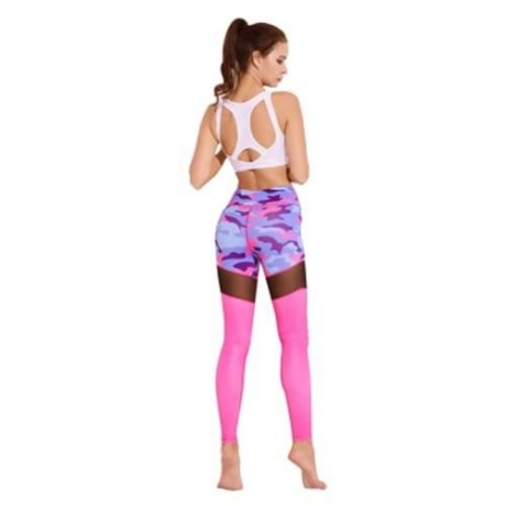 TRENDY CAMOUFLAGE MESH SPLICED SKINNY WOMEN YOGA PANTS (PINK)