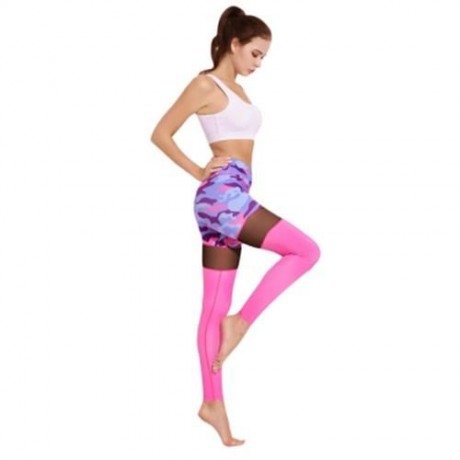TRENDY CAMOUFLAGE MESH SPLICED SKINNY WOMEN YOGA PANTS (PINK)