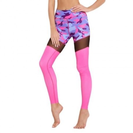 TRENDY CAMOUFLAGE MESH SPLICED SKINNY WOMEN YOGA PANTS (PINK)