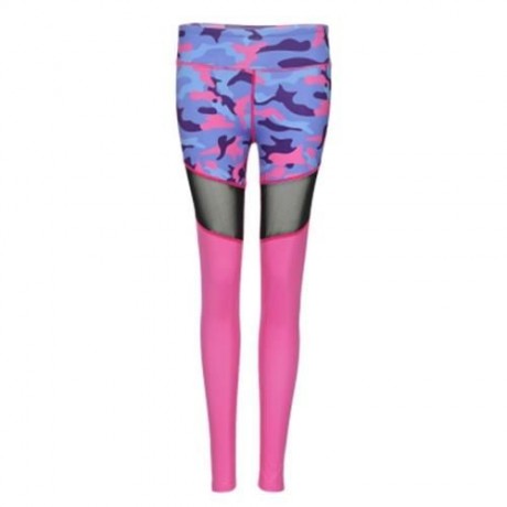TRENDY CAMOUFLAGE MESH SPLICED SKINNY WOMEN YOGA PANTS (PINK)