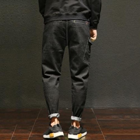 ZIPPER FLY POCKET DESIGN HAREM JEANS (BLACK)